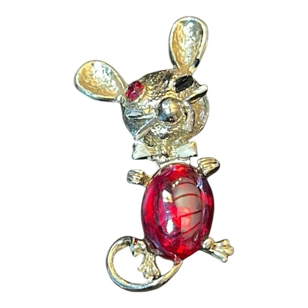 Vintage winking Mouse Jelly Belly Brooch - Picture 1 of 5